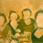A painting of four people without faces