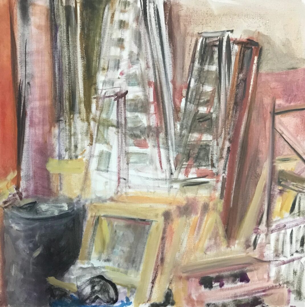 A painting of ladders and objects