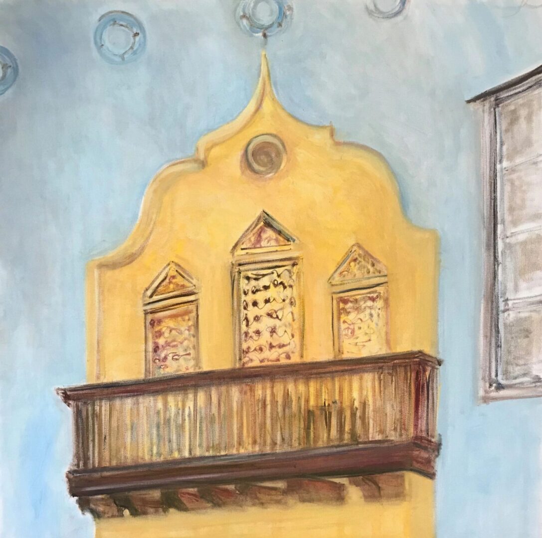 A painting of a theater balcony