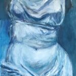 A blue painting of a woman’s body