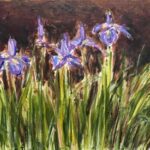 A painting of purple irises and grass