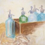 A painting of bottles in a box