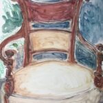 A painting of a fancy chair
