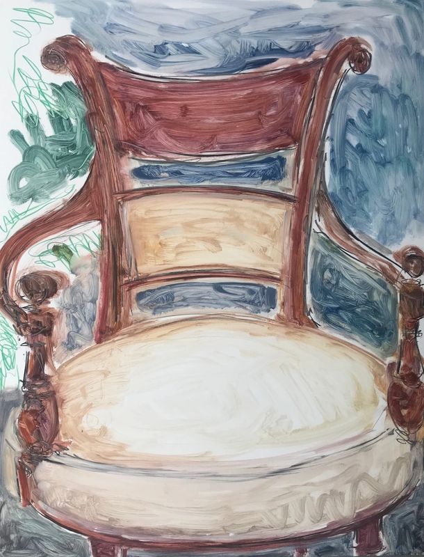A painting of a fancy chair
