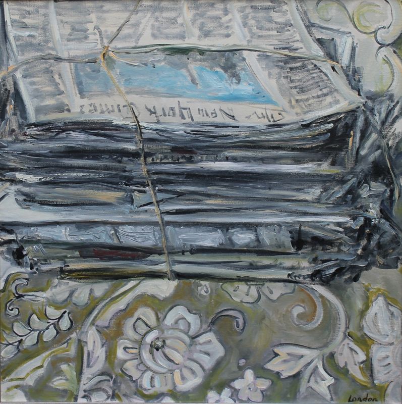 A painting of tied-up newspapers
