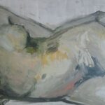 A painting of a naked woman’s body laying sideways